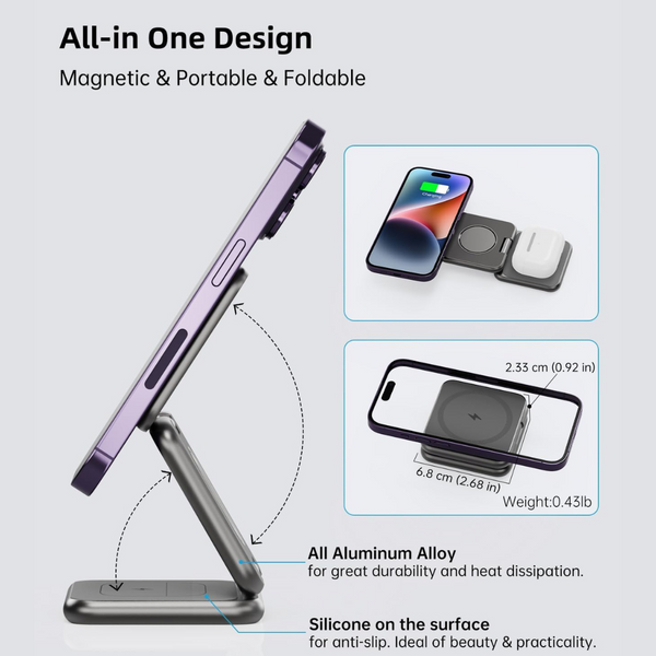 Foldable 3-in-1 mobile phone, watch, earphone charger